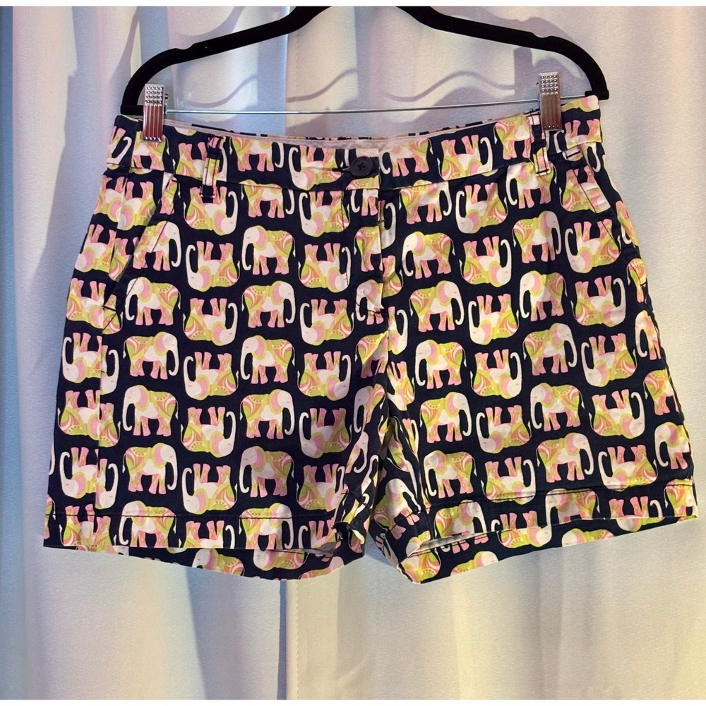 Crown & Ivy Womens Elephant Print Shorts Navy Pink Green Hippie Size 10 - Picture 4 of 7